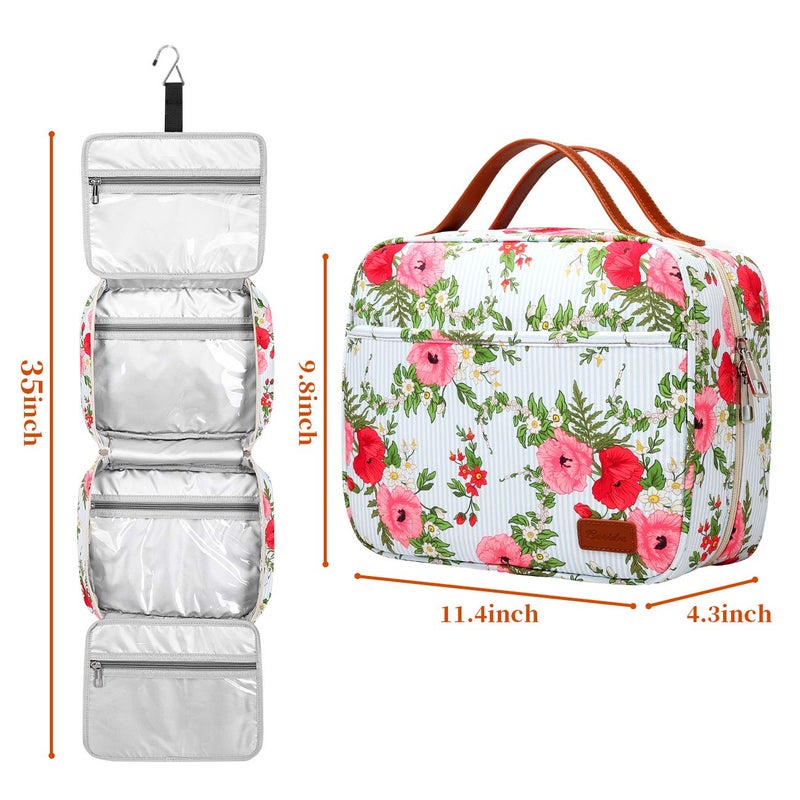 Bosidu Hanging Travel Toiletry Bag, Large Capacity Cosmetic Travel Toiletry Organizer for Women with 4 Compartments & 1 Sturdy Hook, Perfect for Daily Use/Christmas - Image 3